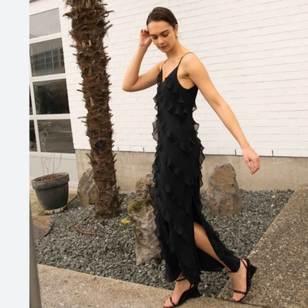 Petal & Pup Ciao Ruffle Maxi Dress In Black S NWT - Picture 2 of 12